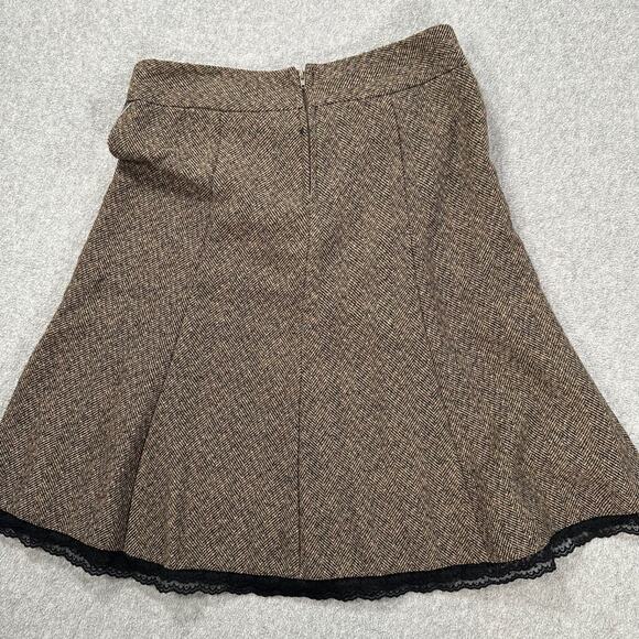 Joe Benbasset Tweed Swing Skirt Size 1 Brown Lace Trim Bow Detail Y2k Academia - Picture 6 of 7